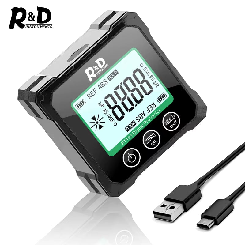 R&D PT180 PT181 Laser Digital Protractor Angle Measure Inclinometer 3 in 1 Laser Level Box Type-C Charging Angle Meter for Home