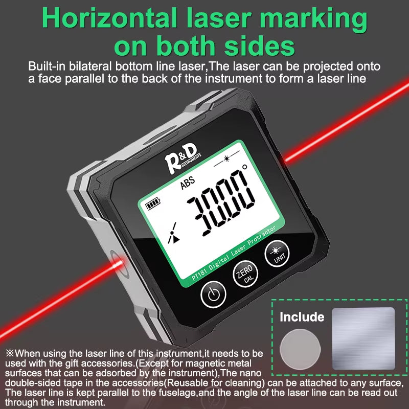 R&D PT180 PT181 Laser Digital Protractor Angle Measure Inclinometer 3 in 1 Laser Level Box Type-C Charging Angle Meter for Home